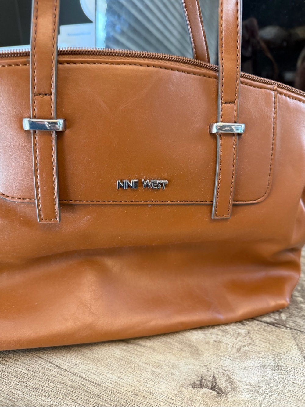 Nine West Cognac Leather Purse with Silver Hardware